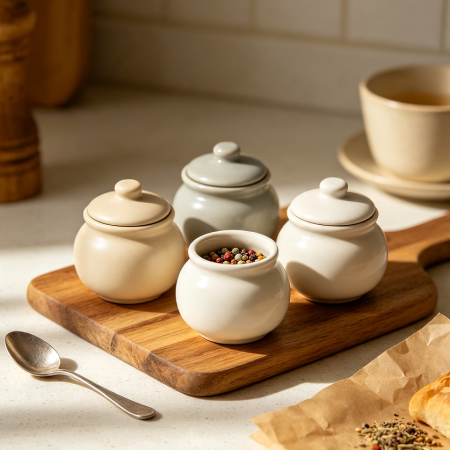 Small Ceramic Spice Jars With Matching Lids